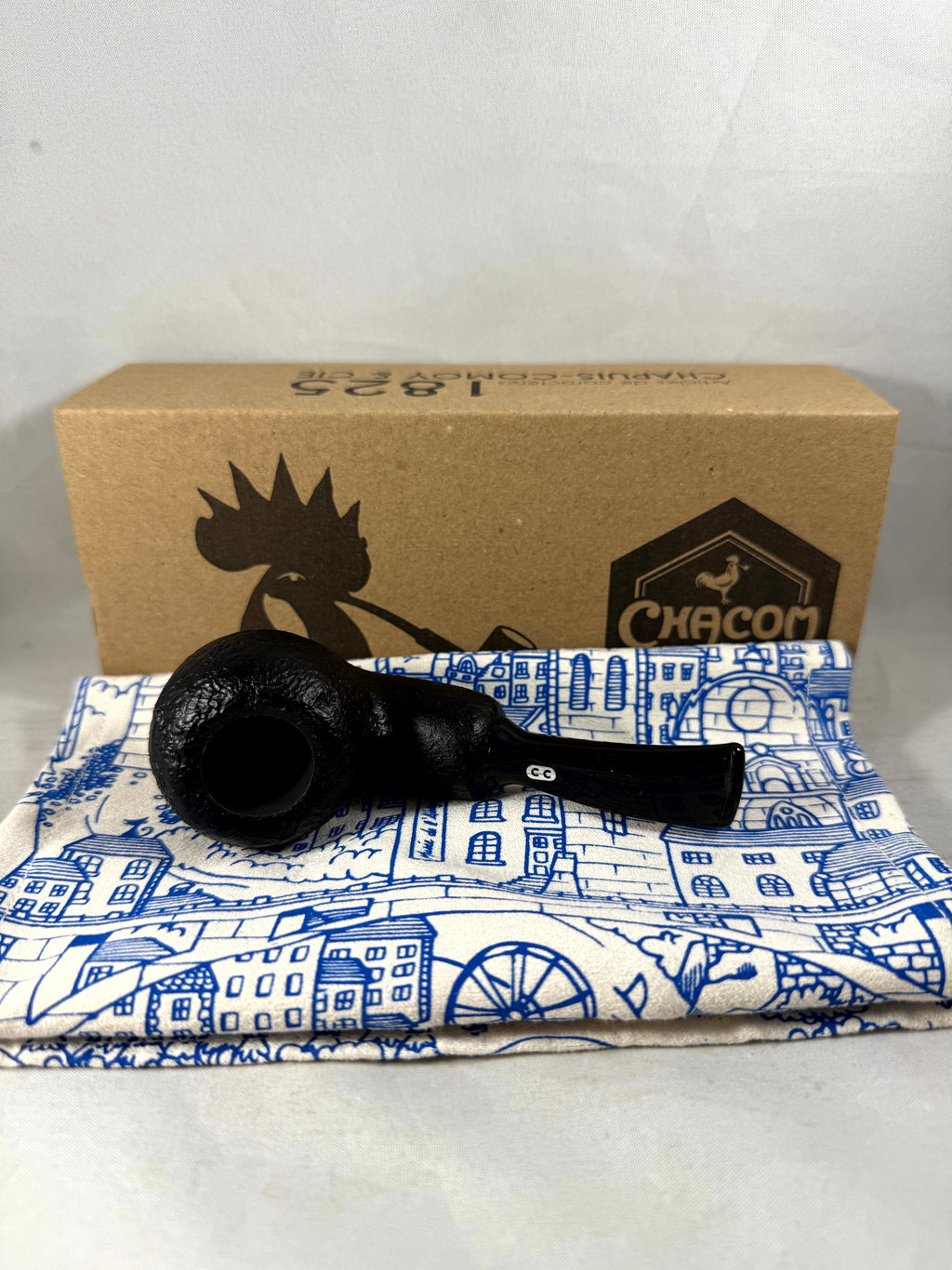 Black Sandblasted Bent Apple Reverse Calabash Tobacco Pipe