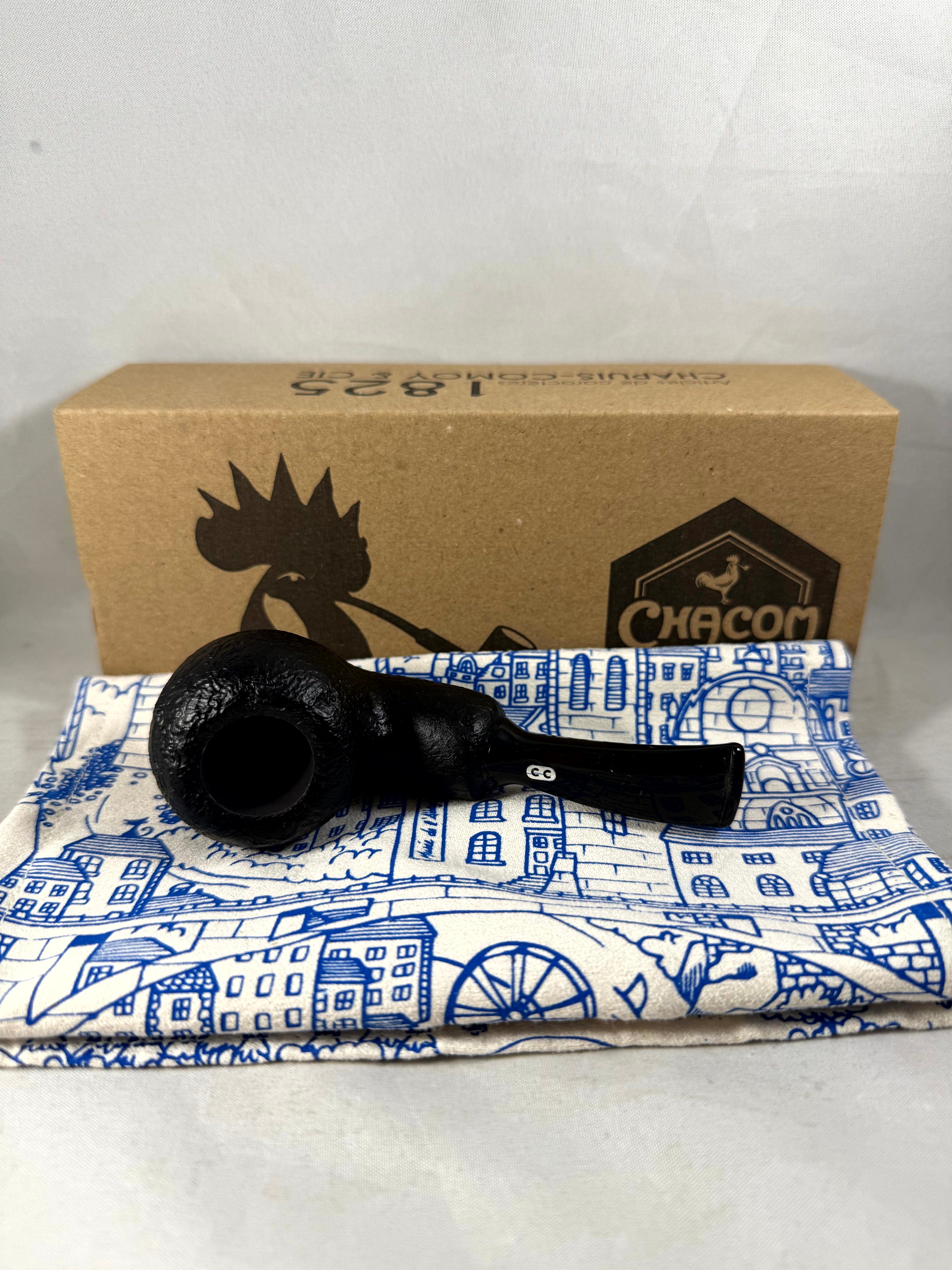 Black Sandblasted Bent Apple Reverse Calabash Tobacco Pipe