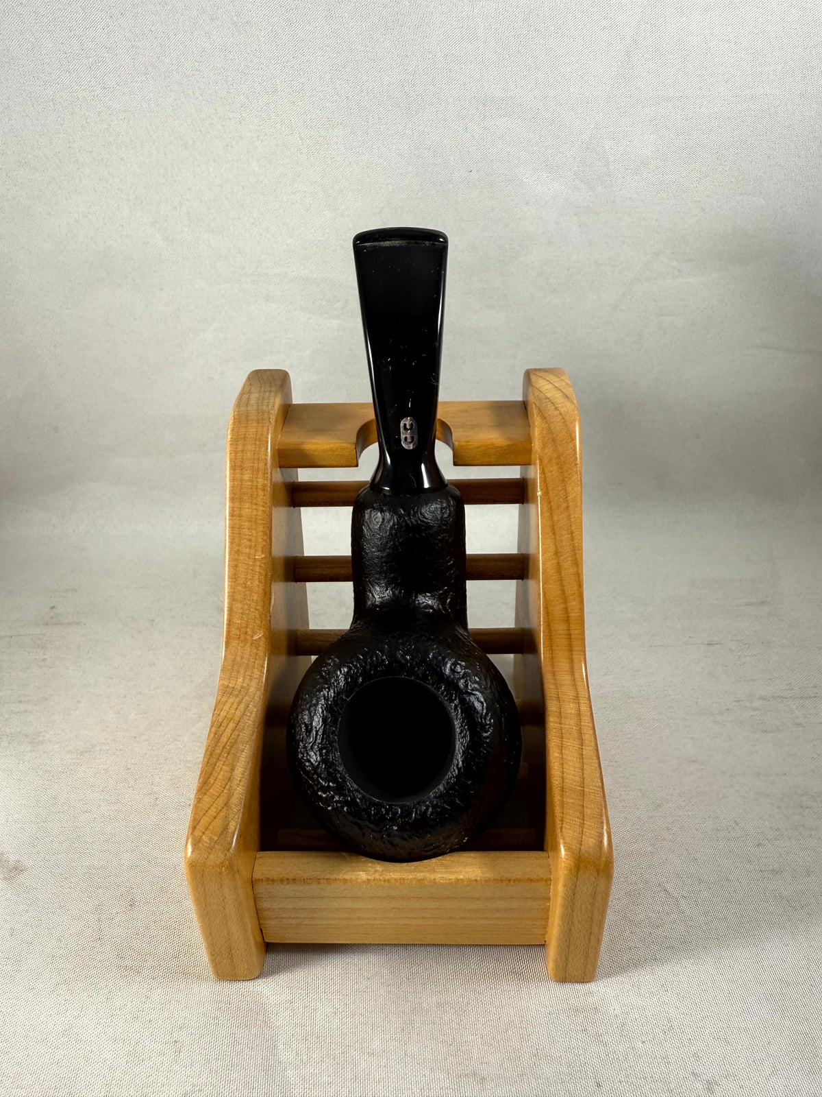 Black Sandblasted Bent Apple Reverse Calabash Tobacco Pipe