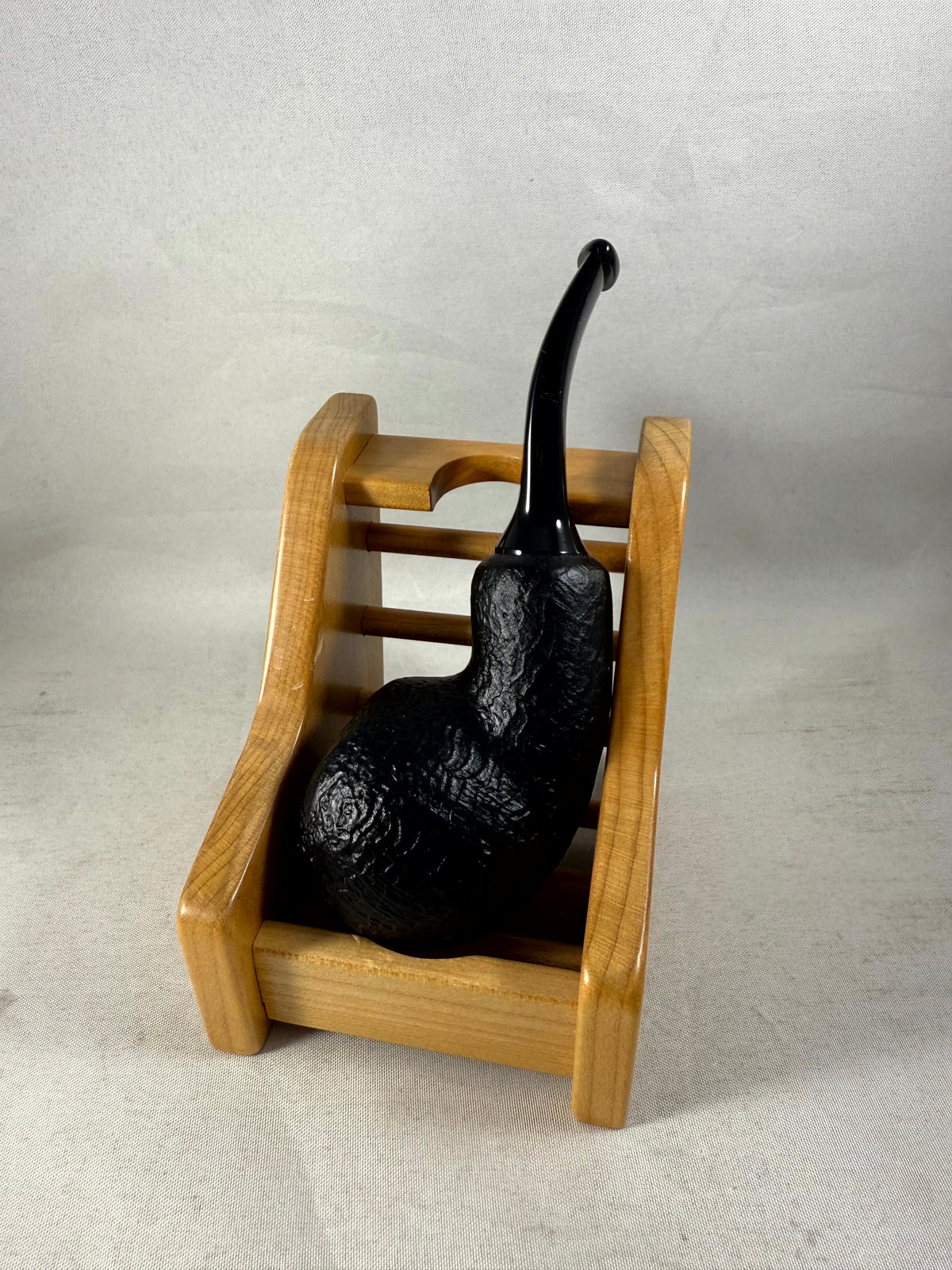 Black Sandblasted Bent Apple Reverse Calabash Tobacco Pipe