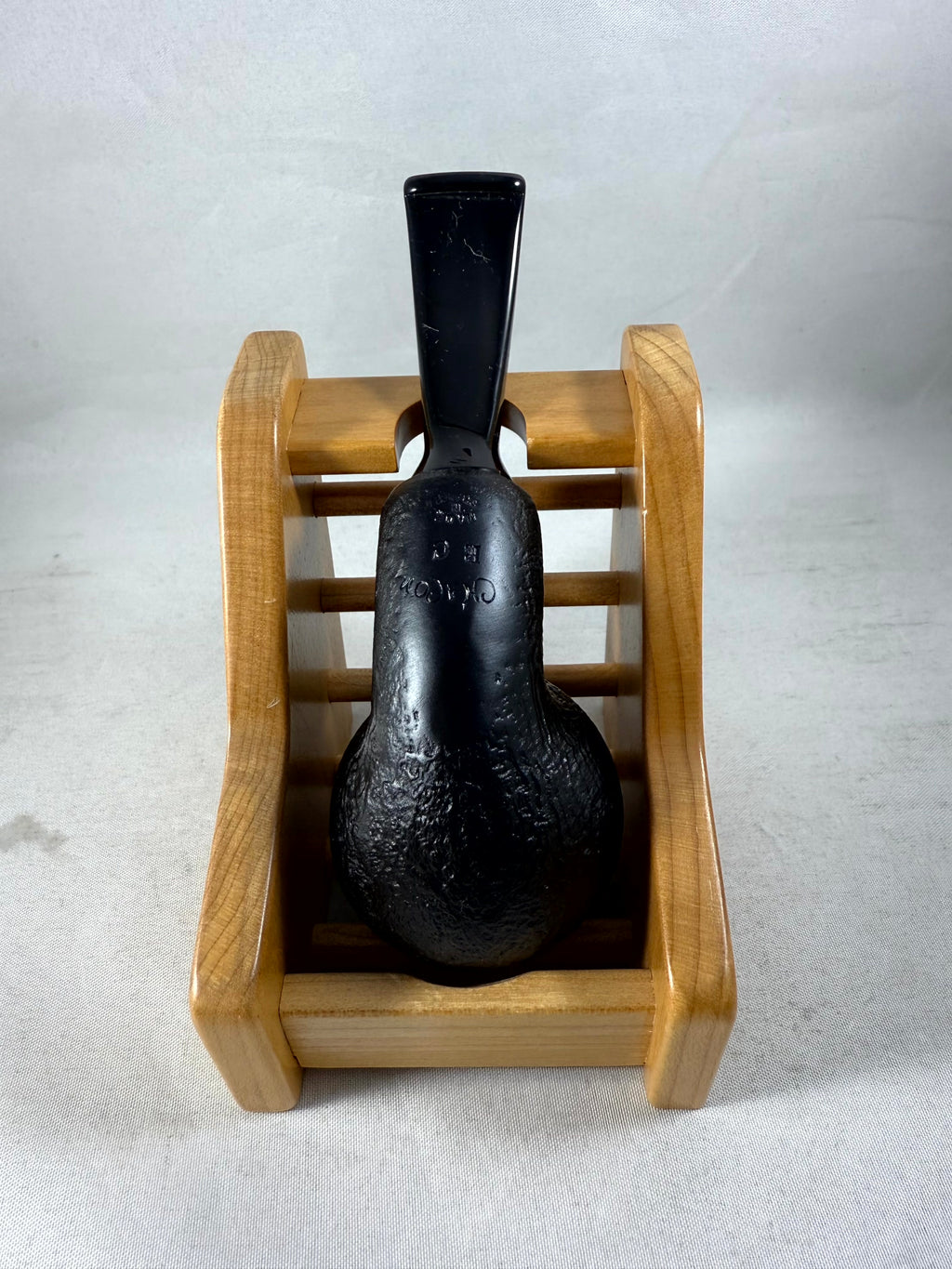 Black Sandblasted Bent Apple Reverse Calabash Tobacco Pipe